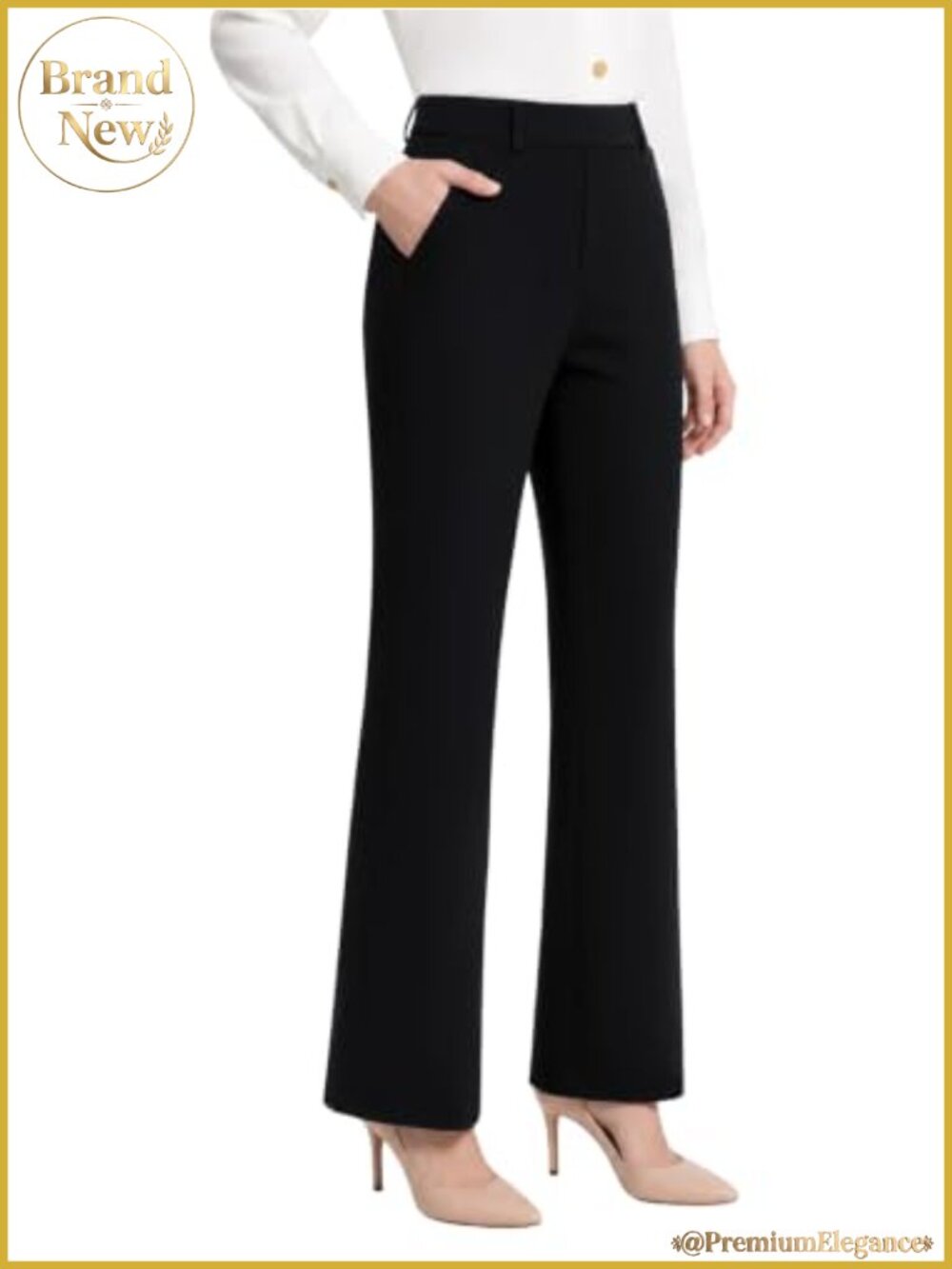 High Waist Pull On Dress Pants Stretch Work Slacks with Pockets Flare Leg